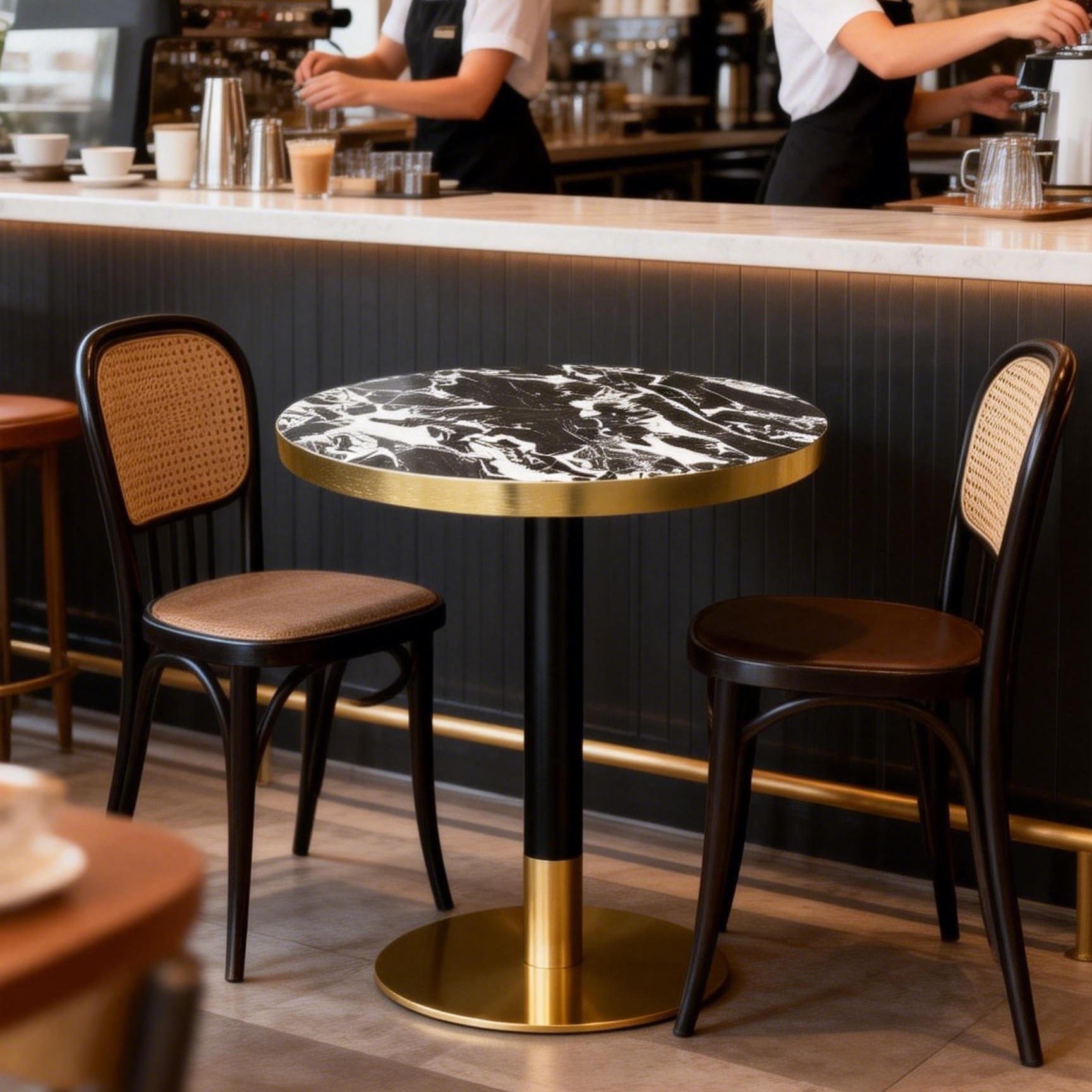 black sintered stone cafe table