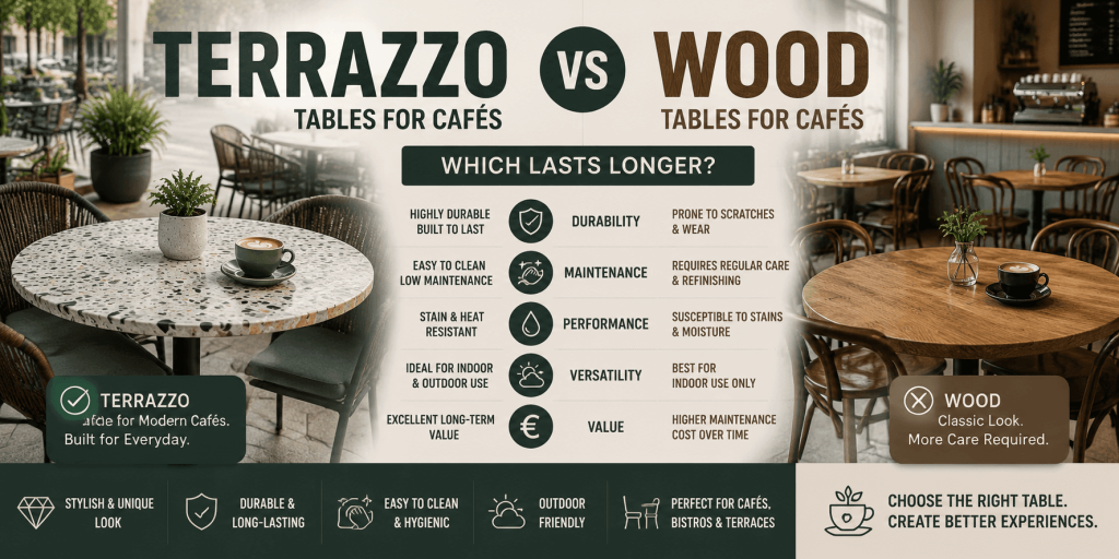 terrazzo vs wood table
